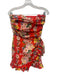 Olivaceous Size M Red & Multi Cotton Side Zip Floral Wrap Tie Strapless Dress Red & Multi / M