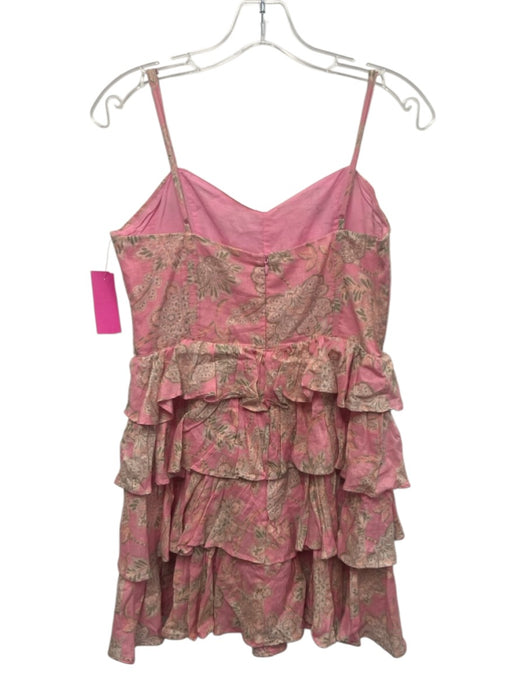 Olivaceous Size M Pink & Green Cotton Tiered Floral Spaghetti Strap Dress Pink & Green / M
