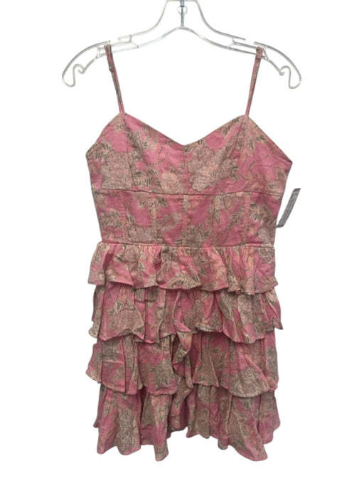 Olivaceous Size M Pink & Green Cotton Tiered Floral Spaghetti Strap Dress Pink & Green / M