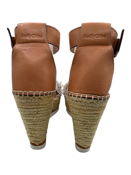 See By Chloe Shoe Size 39 Taupe & Brown Leather Upper Fringe Canvas Espadrille Taupe & Brown / 39