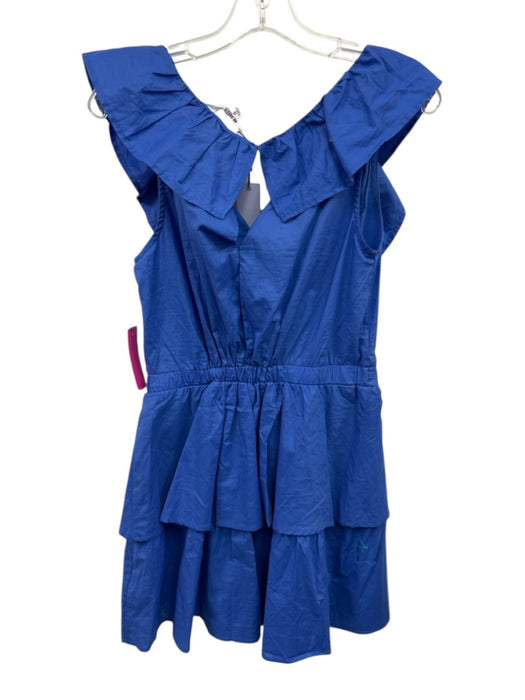 BB Dakota Size Small Blue Cotton Ruffle Cap Sleeve Gathered Back Keyhole Dress Blue / Small