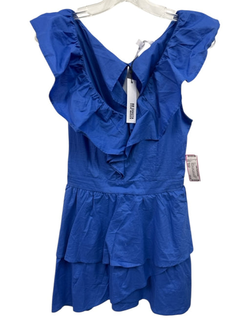 BB Dakota Size Small Blue Cotton Ruffle Cap Sleeve Gathered Back Keyhole Dress Blue / Small