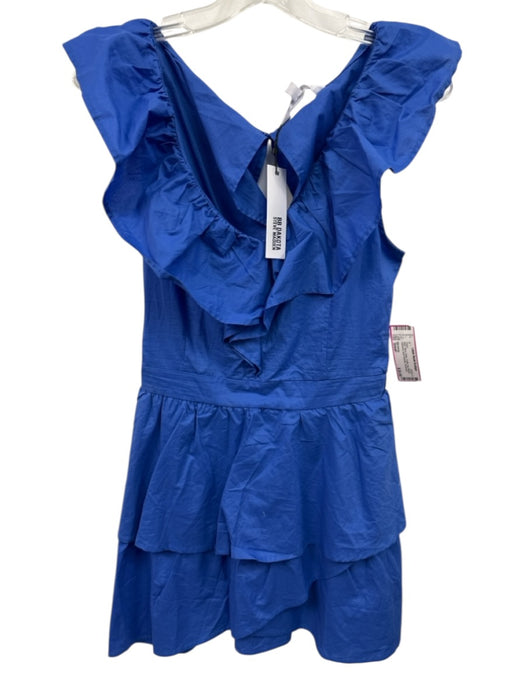 BB Dakota Size Small Blue Cotton Ruffle Cap Sleeve Gathered Back Keyhole Dress Blue / Small