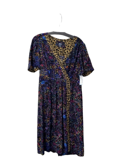 Maeve Size 10 Navy & Multi Viscose V Neck Short Sleeve buttondown Dress Navy & Multi / 10