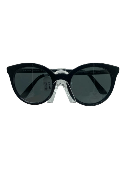 Prada Black Acetate Cat Eye Rounded Black Lens Sunglasses Black