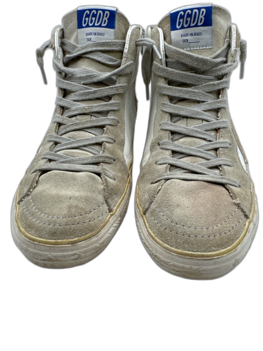 Golden Goose Shoe Size 40 White & Gray Leather Ankle High Side Zip Sneakers White & Gray / 40