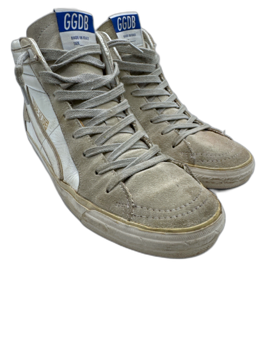 Golden Goose Shoe Size 40 White & Gray Leather Ankle High Side Zip Sneakers White & Gray / 40