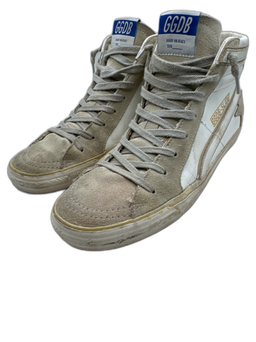 Golden Goose Shoe Size 40 White & Gray Leather Ankle High Side Zip Sneakers White & Gray / 40