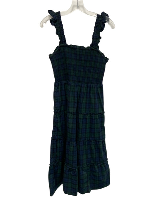 J. Crew Size S Blue & Green Cotton Plaid smocked Square Neck Sleeveless Dress Blue & Green / S