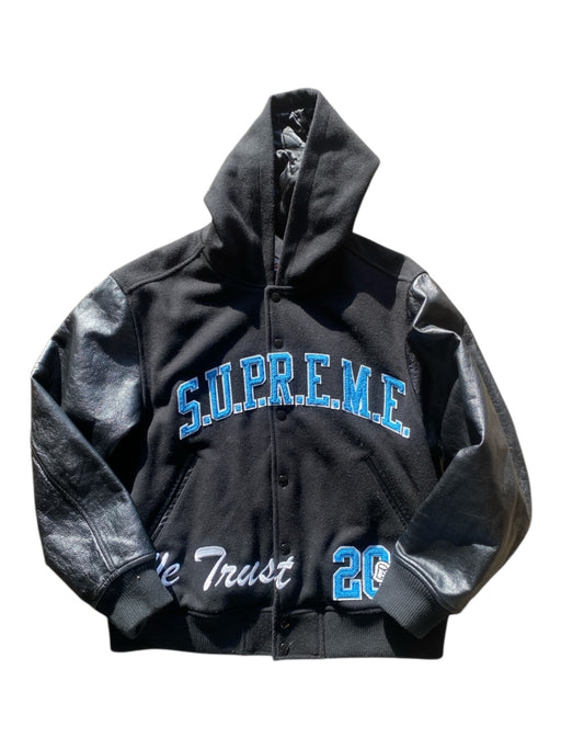 supreme Size L Black & Light Blue Cotton Blend logo Varsity Hooded Men's Jacket L