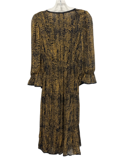Ba&sh Size 3/L Yellow & Black Viscose Long Balloon Sleeve Abstract Pattern Dress Yellow & Black / 3/L