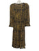 Ba&sh Size 3/L Yellow & Black Viscose Long Balloon Sleeve Abstract Pattern Dress Yellow & Black / 3/L