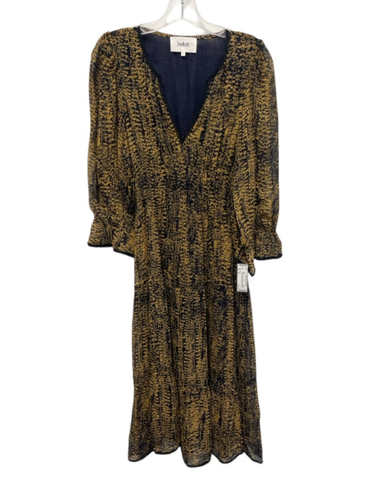 Ba&sh Size 3/L Yellow & Black Viscose Long Balloon Sleeve Abstract Pattern Dress Yellow & Black / 3/L