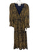 Ba&sh Size 3/L Yellow & Black Viscose Long Balloon Sleeve Abstract Pattern Dress Yellow & Black / 3/L