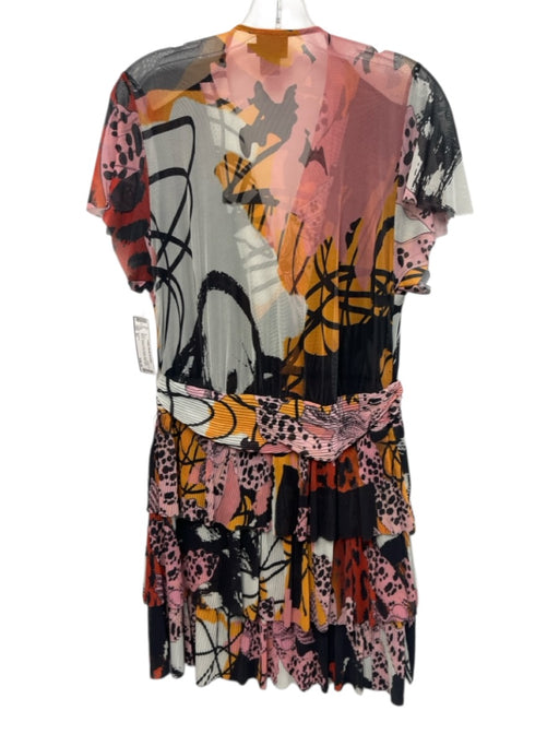 Desigual Size XL Black, White & Multi Mesh Flutter Cap sleeve Abstract Dress Black, White & Multi / XL