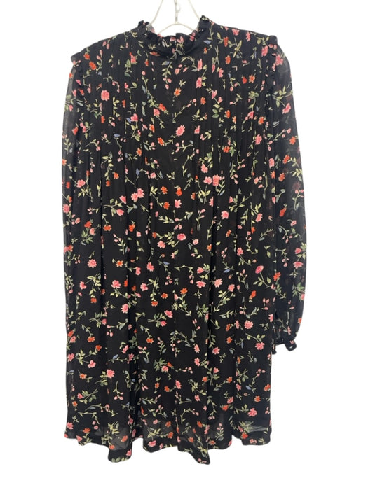 Ganni Size 36 Black, Pink, Green Viscose Long Sleeve Floral Mock Turtle Dress Black, Pink, Green / 36