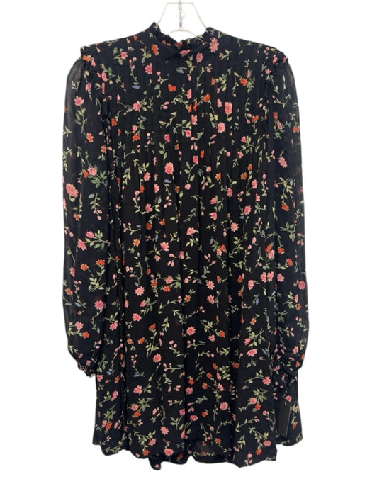 Ganni Size 36 Black, Pink, Green Viscose Long Sleeve Floral Mock Turtle Dress Black, Pink, Green / 36