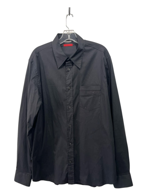 Prada Size 44 Black Cotton Solid Front Pocket Button Down Long Sleeve Shirt 44