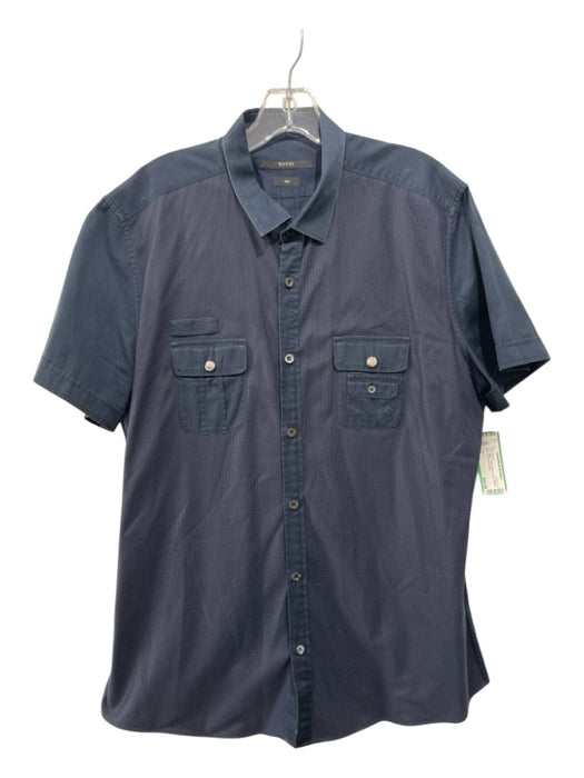 Gucci AS IS Size 44 Navy Cotton Blend Holes Button Down Men's Short Sleeve 44