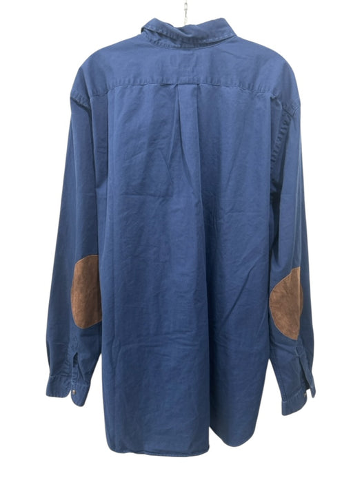 Polo Size XLT Blue Cotton Blend Solid Button Up Elbow Patches Long Sleeve Shirt Blue / XLT