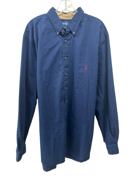Polo Size XLT Blue Cotton Blend Solid Button Up Elbow Patches Long Sleeve Shirt Blue / XLT
