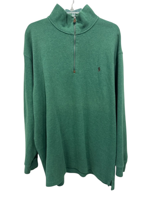 Polo Size XLT Green Cotton Solid Quarter Zip Men's Long Sleeve Shirt Green / XLT