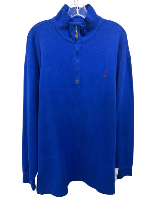 Polo Size XLT Blue Cotton Solid Quarter Zip Men's Long Sleeve Shirt Blue / XLT