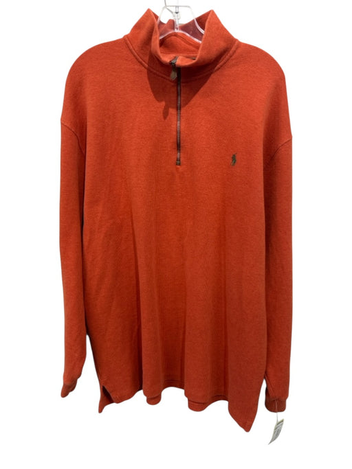 Polo Size XLT Orange Cotton Solid Quarter Zip Men's Long Sleeve Shirt Orange / XLT