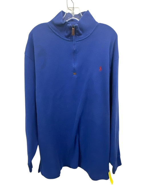 Polo Size XLT Blue Cotton Solid Quarter Zip Men's Long Sleeve Shirt Blue / XLT