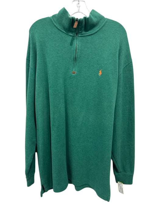 Polo Size XLT Green Cotton Solid Quarter Zip Men's Long Sleeve Shirt Green / XLT