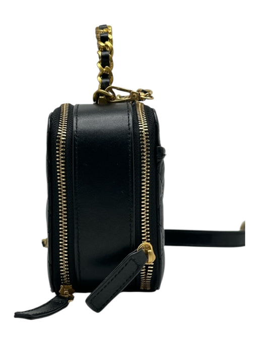 Tiffany & Fred Black & Gold Leather Diamond Quilted Two Zip Top Handle Bag Black & Gold / Small