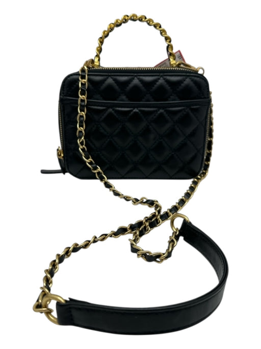 Tiffany & Fred Black & Gold Leather Diamond Quilted Two Zip Top Handle Bag Black & Gold / Small