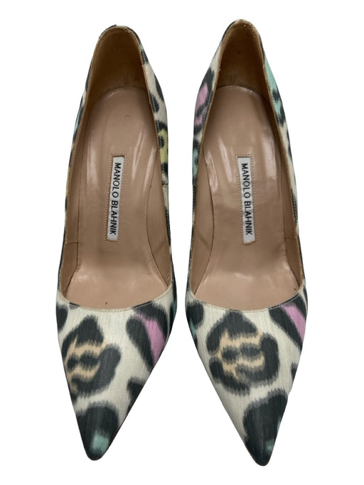 Manolo Blahnik Shoe Size 36 Green Gray Purple Satin Abstract Pointed Toe Pumps Green Gray Purple / 36