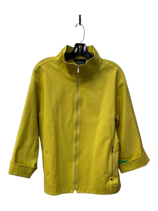 Lafayette 148 Size Est L Chartreuse Cotton Blend Funnel Neck Zip Front Jacket Chartreuse / Est L