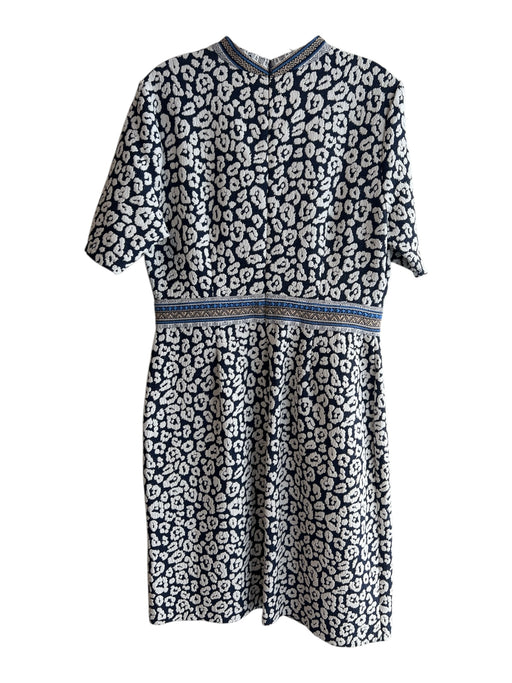 J. McLaughlin Size 10 White & Navy Polyester Blend Rounded Back Zip Dress White & Navy / 10