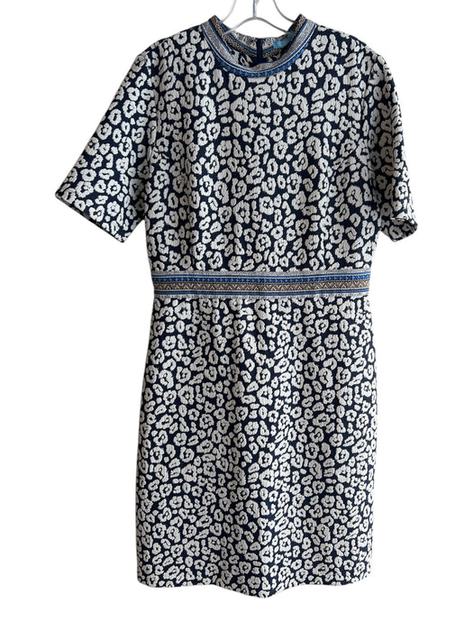 J. McLaughlin Size 10 White & Navy Polyester Blend Rounded Back Zip Dress White & Navy / 10