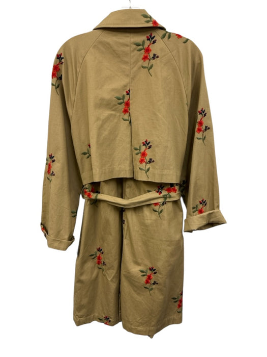 Cartonnier Size L Khaki Beige & Multi Cotton Floral Embroidered Pockets Coat Khaki Beige & Multi / L