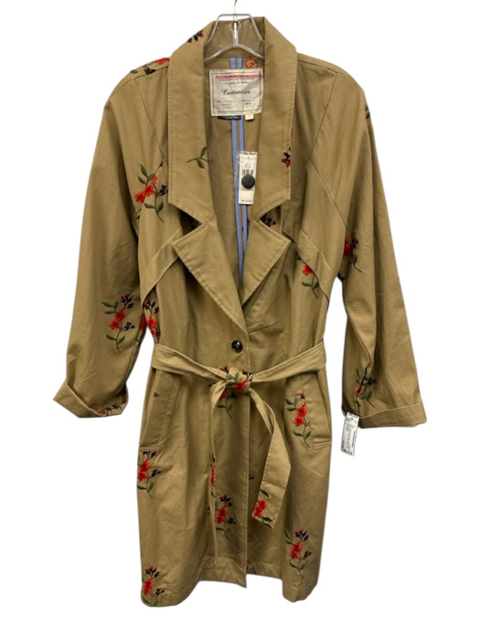Cartonnier Size L Khaki Beige & Multi Cotton Floral Embroidered Pockets Coat Khaki Beige & Multi / L