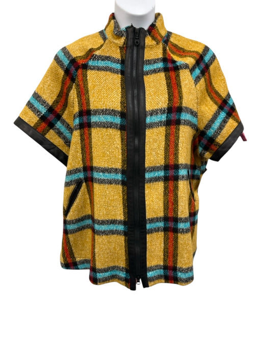 Isle Size M Mustard Yellow & Multi Acrylic Blend Plaid 1/2 Sleeve Pockets Jacket Mustard Yellow & Multi / M