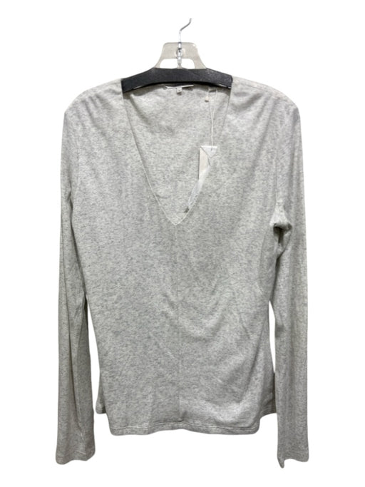 Vince Size XL Light Gray Pima Cotton V Neck Heathered Long Sleeve Top Light Gray / XL