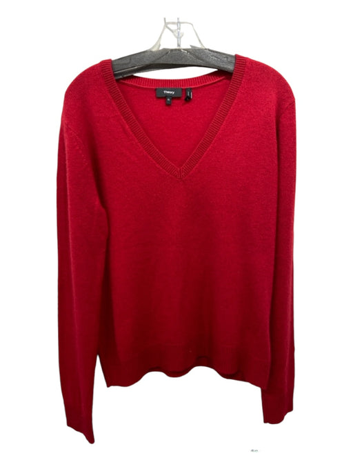 Theory Size XL Red Cashmere V Neck Long Sleeve Sweater Red / XL