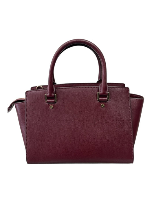 Michael Kors Burgundy Red Saffiano Leather Rolled Handle Structured Zip Top Bag Burgundy Red / M