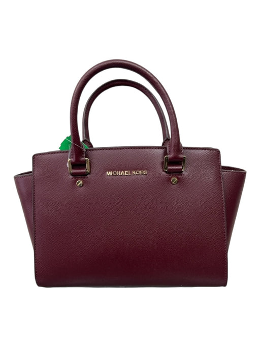 Michael Kors Burgundy Red Saffiano Leather Rolled Handle Structured Zip Top Bag Burgundy Red / M