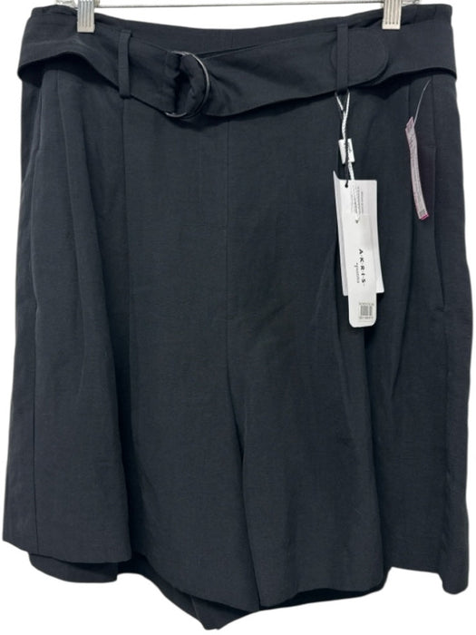Akris Punto Size 12 Black Viscose & Linen Belted Front Pockets Pleated Shorts Black / 12