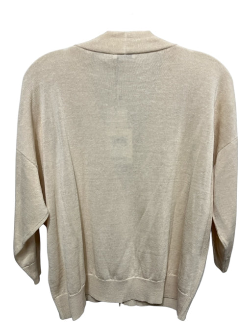 Peserico Size L / 50 Pastel Yellow Linen & Cotton Rib Knit 3/4 Sleeve Cardigan Pastel Yellow / L / 50