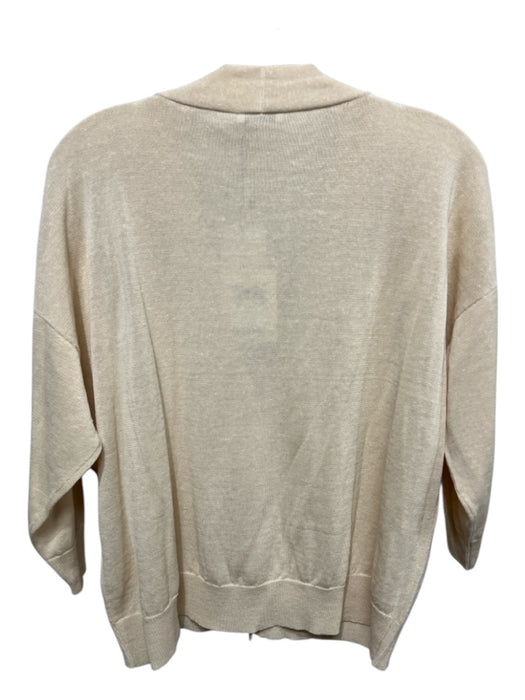 Peserico Size L / 50 Pastel Yellow Linen & Cotton Rib Knit 3/4 Sleeve Cardigan Pastel Yellow / L / 50