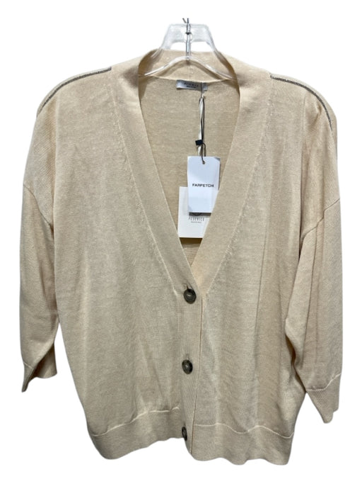 Peserico Size L / 50 Pastel Yellow Linen & Cotton Rib Knit 3/4 Sleeve Cardigan Pastel Yellow / L / 50