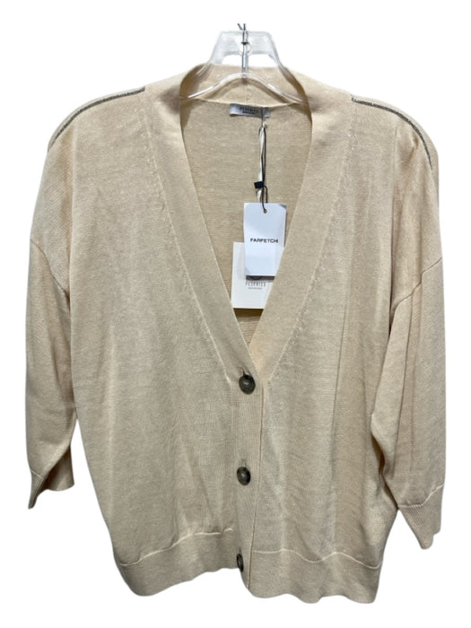 Peserico Size L / 50 Pastel Yellow Linen & Cotton Rib Knit 3/4 Sleeve Cardigan Pastel Yellow / L / 50