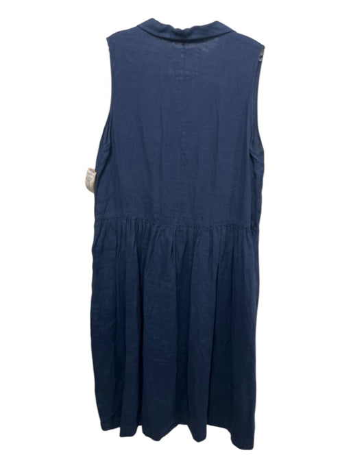 Frank & Eileen Size Large Navy Blue Linen Sleeveless V Neck Sleeveless Dress Navy Blue / Large