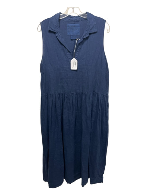 Frank & Eileen Size Large Navy Blue Linen Sleeveless V Neck Sleeveless Dress Navy Blue / Large